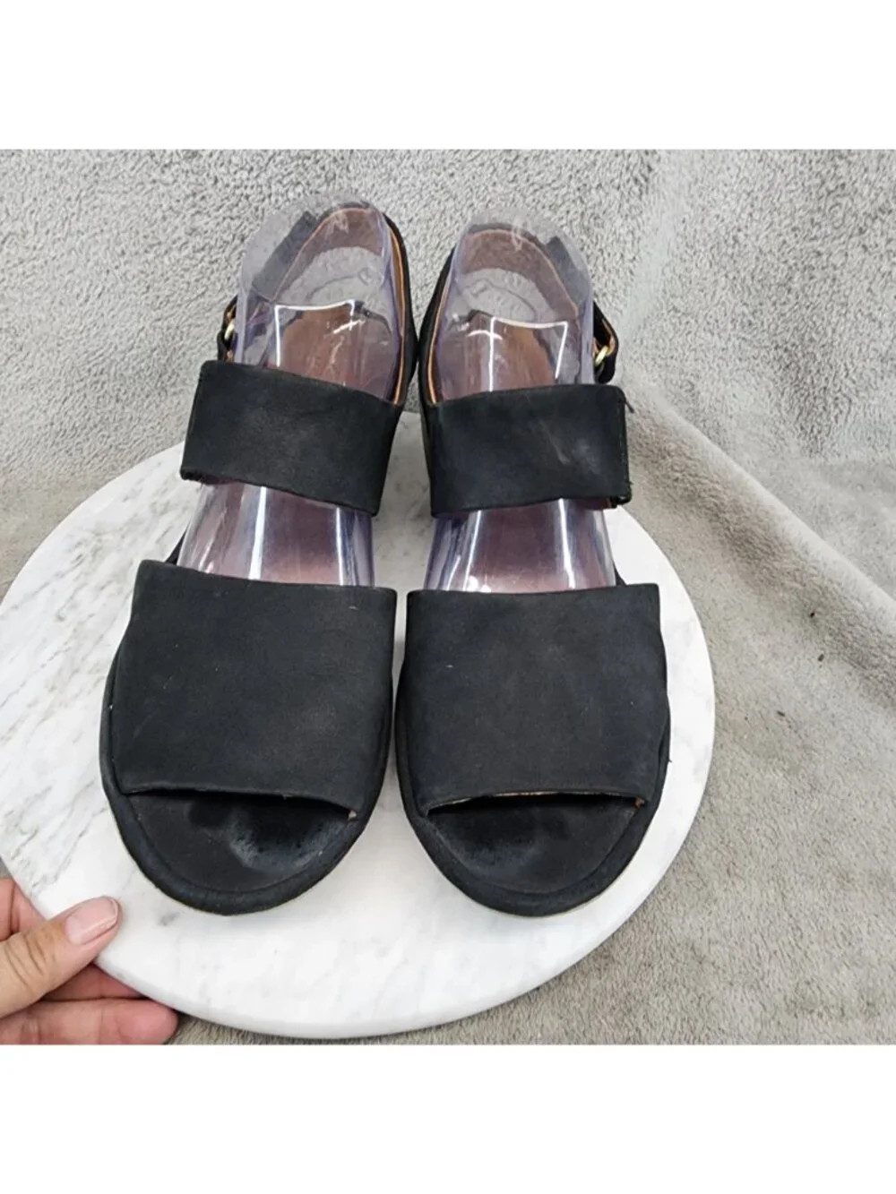 Clarks Shoes Womens Size 10 Black Nubuck Clarene Aluure Wedge Sandals *Read*